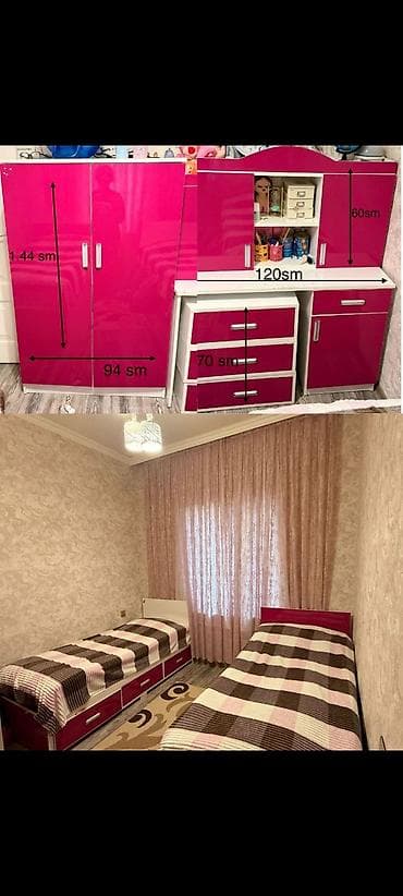 Gənc qız otağı 450azn. 2 çarpayılı. Çarpayının biri altı çəkməcəli