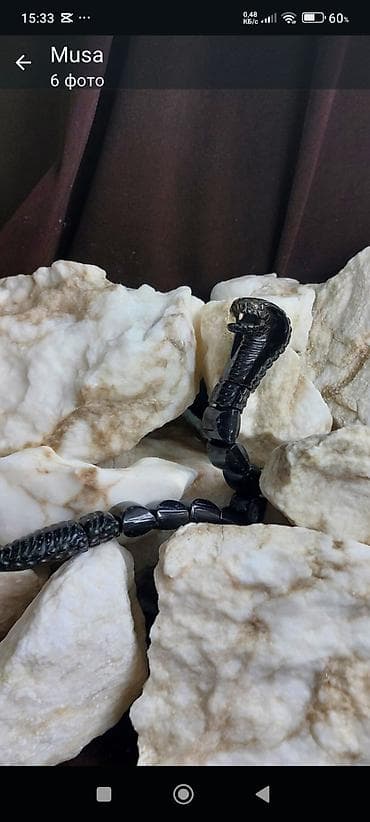 Qara obsidian “Kobra” fiqurlu təsbeh/aksesuarƏl işidi. - Material — 2