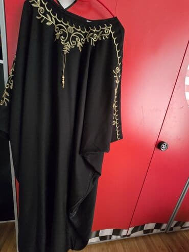 женские шелковые халаты: Qara rəngdə abaya/kaftan – 60 beden, teze. - Rəng: Dərin qara - — 1