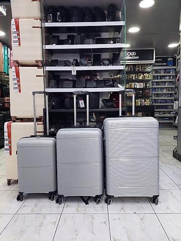 İdman və istirahət: 3-lü sərt korpuslu səyahət çamadan dəsti - Rəng: gümüşü/boz - — 1