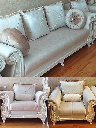 islenmis divan: Klassik üslubda 3-lü divan və 2 ədəd kreslodan ibarət dəst - Rəng — 5