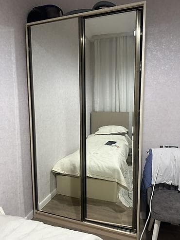 2 qapılı, Güzgülü, Bej, Taxta, Kupe, Düz dolab