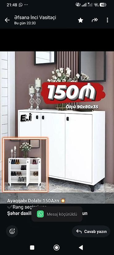 Мебель на заказ: *Ayaqqabı Dolabı 150Azn 💥* ✔️Rəng seçimi var *Şəhər daxili Çatdırılma — 1