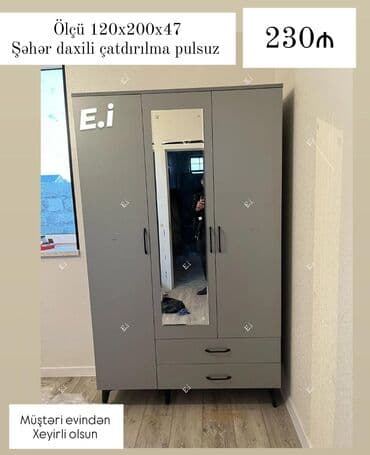 asilqan dolab: Açılan, 3 qapılı Düz dolab, Qarderob, paltar dolabı — 2