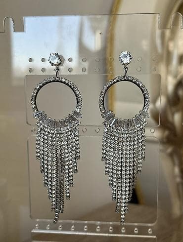 klassik geyim kisi: Qadın sırğaları dəsti – 5 müxtəlif model - Kristallı, dairəvi halqalı — 2