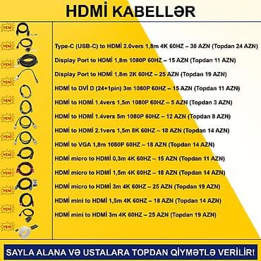 Ноутбуки: HDMİ DVİ VGA Display Port Type-C USB Kabellər SAYLA ALANA VƏ USTALARA — 4