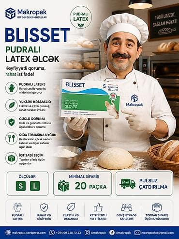 🧤 BLISSET Pudralı Lateks Əlcəklər Qida sektoru və gündəlik istifadə
