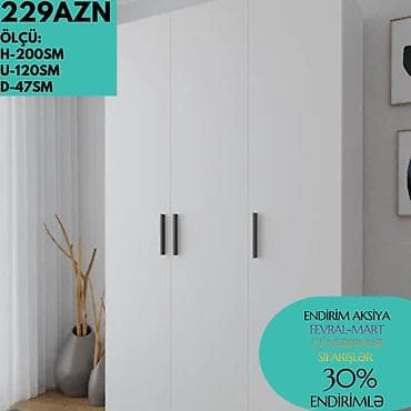 Yeni, 3 qapılı, Siyirməli, Ağ, Digər material, Açılan, Düz dolab