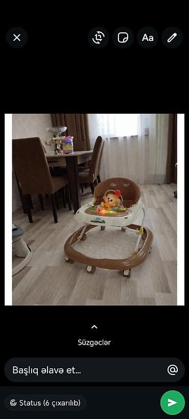 pultlu oyuncaq: Uşaq gəzgəci / yeriş aparatı - Rəng: ağ-qəhvəyi - Yumşaq arxa dayaqlı — 1