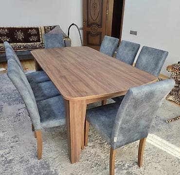Qonaq otağı üçün, İşlənmiş, Açılan, Dördbucaq masa, 6 stul — 1