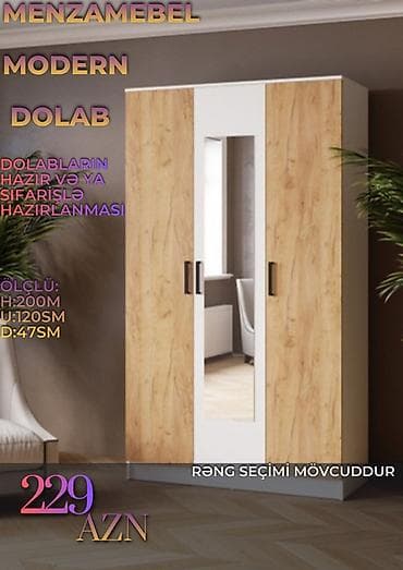 qara dolab: Düz dolab, Yataq otağı üçün, Qarderob, Açılan, Korpuslu, 2 qapılı — 1