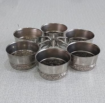 xurustal stekan: Stəkanlar, rəng - Gümüşü, 6 ədədli dəst, SSRİ — 3