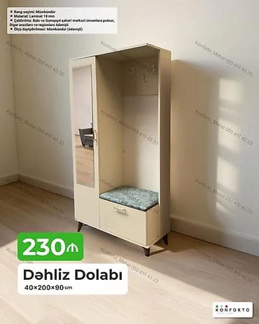 Dəhliz Dolabı – 40×200×90 sm - Dizayn: Güzgülü qapı, asılqanlı açıq — 1