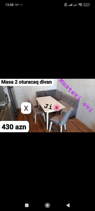 divan stolu: Mətbəx üçün künc dəsti – Dəst: 1 masa + 2 stul + künc oturacaq divan – — 1