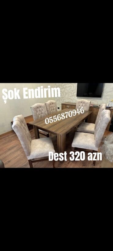 ders masaları: Qonaq otağı üçün, Yeni, Açılan, Dördbucaq masa, 6 stul — 9