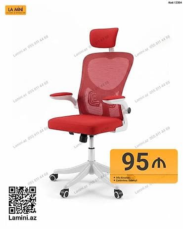 Ofis kreslosu – ergonomik dizayn və rahatlıq - Rəng: qırmızı - Mesh — 1