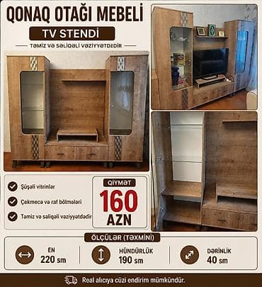 Qonaq otağı üçün TV stendi və vitrinli mebel dəsti - Material: ağac — 1