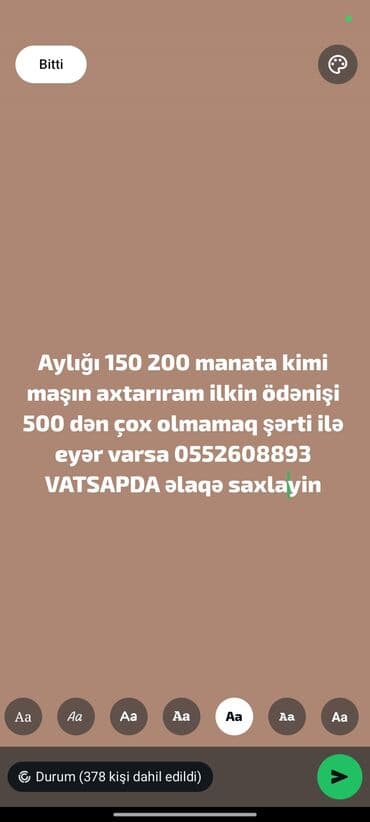 Çəngəllər: Aylıq 150-200 manat civarında ödənişlə avtomobil axtarılır. İlkin — 1