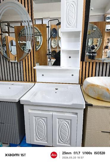 divar panel: Ağ rəngdə hamam üçün lavabo dəsti - Material: keramika lavabo + MDF — 1