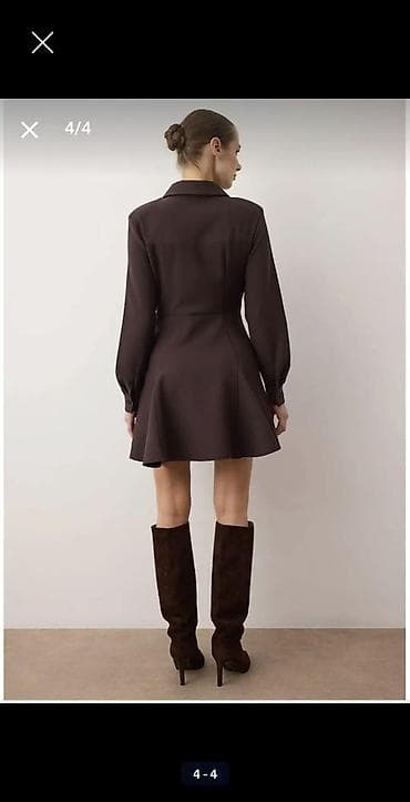 libas: Qadın qısa don – tünd qəhvəyi - Model: köynək-qol donu - Rəng: tünd — 3