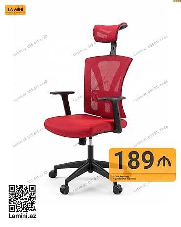 Ofis kresloları – Lamini.az Model 1 (qırmızı, başlıqlı): - Nəfəsalan — 1