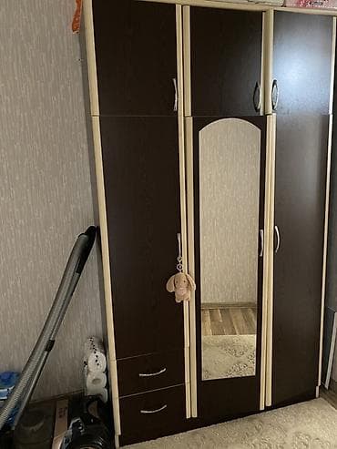 parket rengleri: 3 qapılı, Güzgülü, Qəhvəyi, Digər material, Açılan, Düz dolab — 1