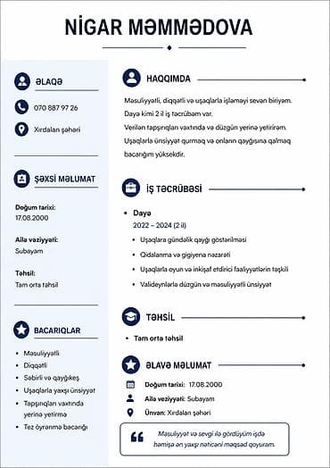 usaq bagcasi vakansiya 2019: Uşaq baxımı xidməti – Nigar Məmmədova Xidmətin təsviri: - Uşaqlarla — 1