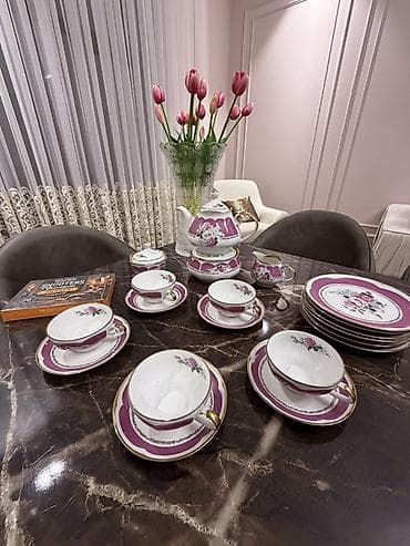 Çay dəsti, rəng - Bənövşəyi, Farfor, 6 nəfərlik, Almaniya