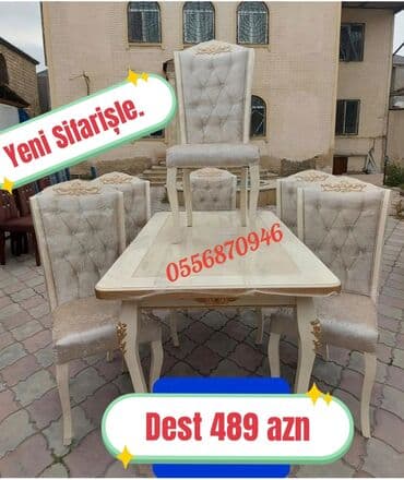 ders masaları: Qonaq otağı üçün, Yeni, Açılmayan, Dördbucaq masa, 6 stul — 10