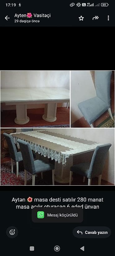 piano stulu: Aytən 🌺 masa desti satılır 280 manat masa açılır oturacag 6 eded ünvan — 1