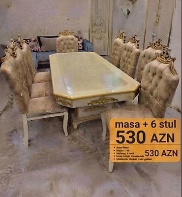qapi ustu: Qonaq otağı üçün, Yeni, Açılmayan, Dördbucaq masa, 6 stul — 1