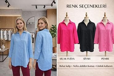 Qadınlar üçün rahat kəsimli uzunqol köynək - Model: klassik yaxalı