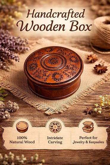 Əl İşi mücrü zinyət qabı 100% təbii ağac - Dizayn: Üst hissədə zərif