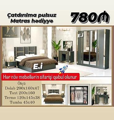 Yataq otağı mebel dəsti – modern dizayn, qızılı detallar ilə