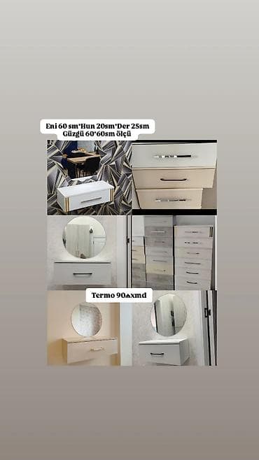 ucuz termolar: Divar tipli kosmetik stol və dairəvi güzgü dəsti - Ölçülər (tumba) — 3