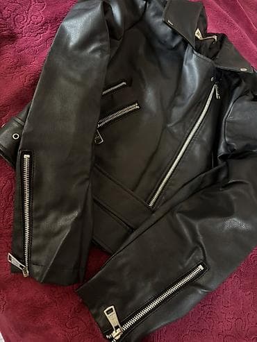 kredit moto: Qara dəri motosiklet üslublu gödəkcə - Rəng: qara - Material: dəri — 2