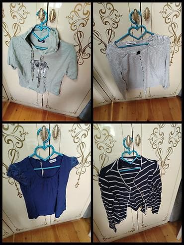 Qadın geyim dəsti – 4 ədəd bluz/üst geyimi - Açıq boz, qısaqollu