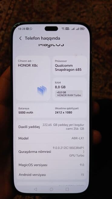 honor x8a irşad: Honor X8c, 256 GB, rəng - Göy, Barmaq izi — 4