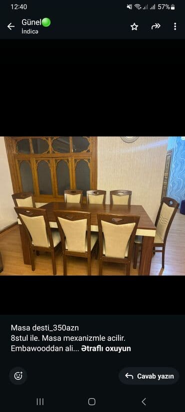 stol desdi: Masa desti_350azn 8stul ile. Masa mexanizmle acilir. Embawooddan — 1