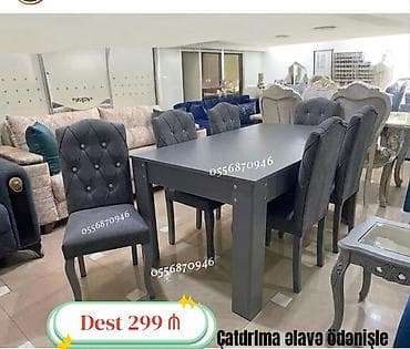Qonaq otağı üçün, Yeni, Açılmayan, Dördbucaq masa, 6 stul