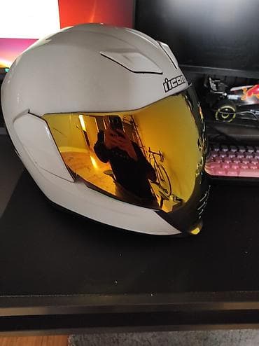 Ehtiyat hissələri: ICON tam üzlü motosiklet dəbilqəsi - Rəng: ağ korpus, qızılı/misir — 2