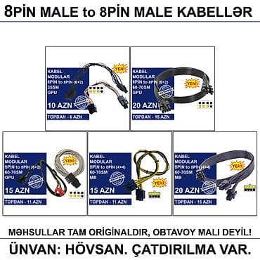 38 pin: 4/6/8/12/24pin/Molex/SATA Kabellər 📍Ünvan: Bakı şəh, Suraxanı ray — 10