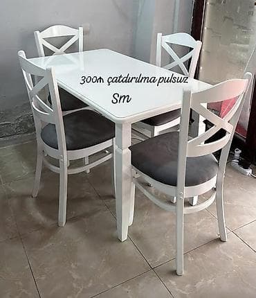 Mətbəx üçün, Yeni, Açılmayan, Dördbucaq masa, 4 stul