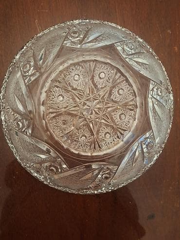 taxt ustu: Kəsilmiş naxışlı şüşə qab (meyvə/şirniyyat üçün) - Material: qalın — 2