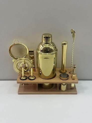 Ручные механические инструменты: Qızılı rəngdə bar alətləri dəsti – taxta stendli Komplektə daxil — 1