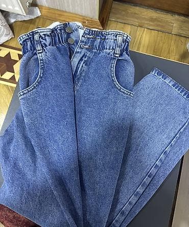 Cinslər: Qadınlar üçün yüksək belli “paperbag” üslubunda cins şalvar - — 1