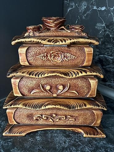 sandıq şəkilləri: Əl işı taxta bəzək qutusu – çoxmərtəbəli - Material: bərk ağac, əl — 3