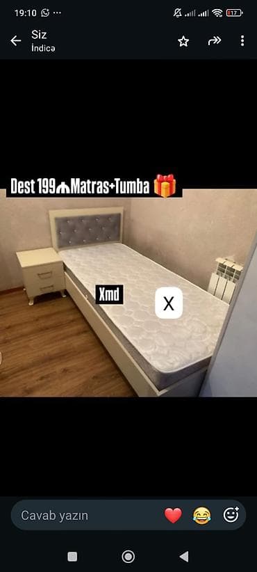 tunbucka: Dəst: çarpayı + matras + tumba - Tək nəfərlik çarpayı: ağ rəngdə — 1