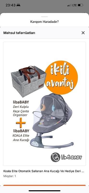 paketler: Məhsul: libaBABY KOALA Elite avtomatik Sallanan Ana Kucağı + libaBABY — 1
