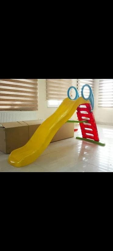 ev ucun perde: Uşaq sürüşkənliyi - Parlaq sarı sürüşmə yolu, dayanıqlı plastik — 1